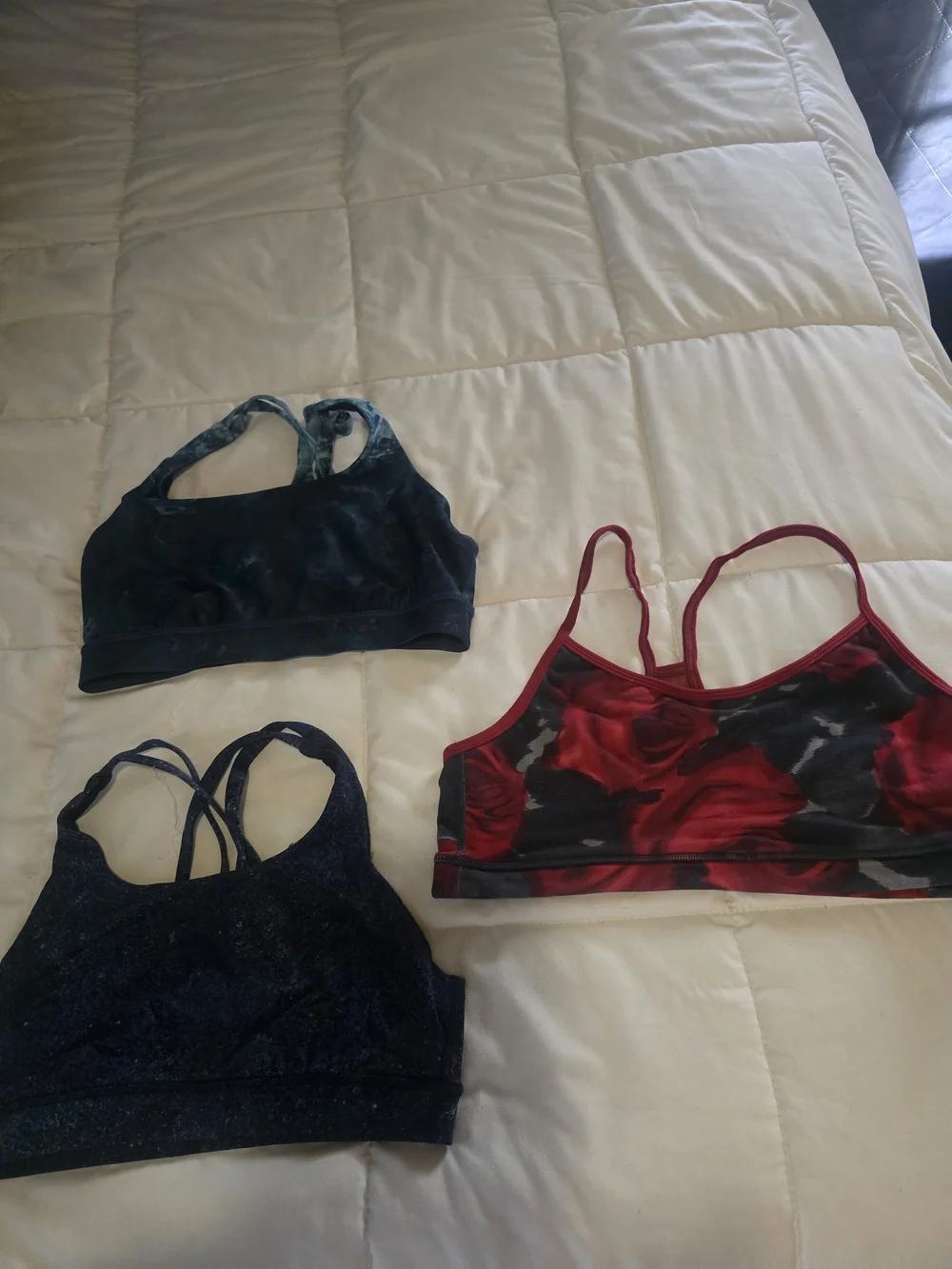 lululemon athletica Women’s Red Rose Print & Navy Sports Bra Trio